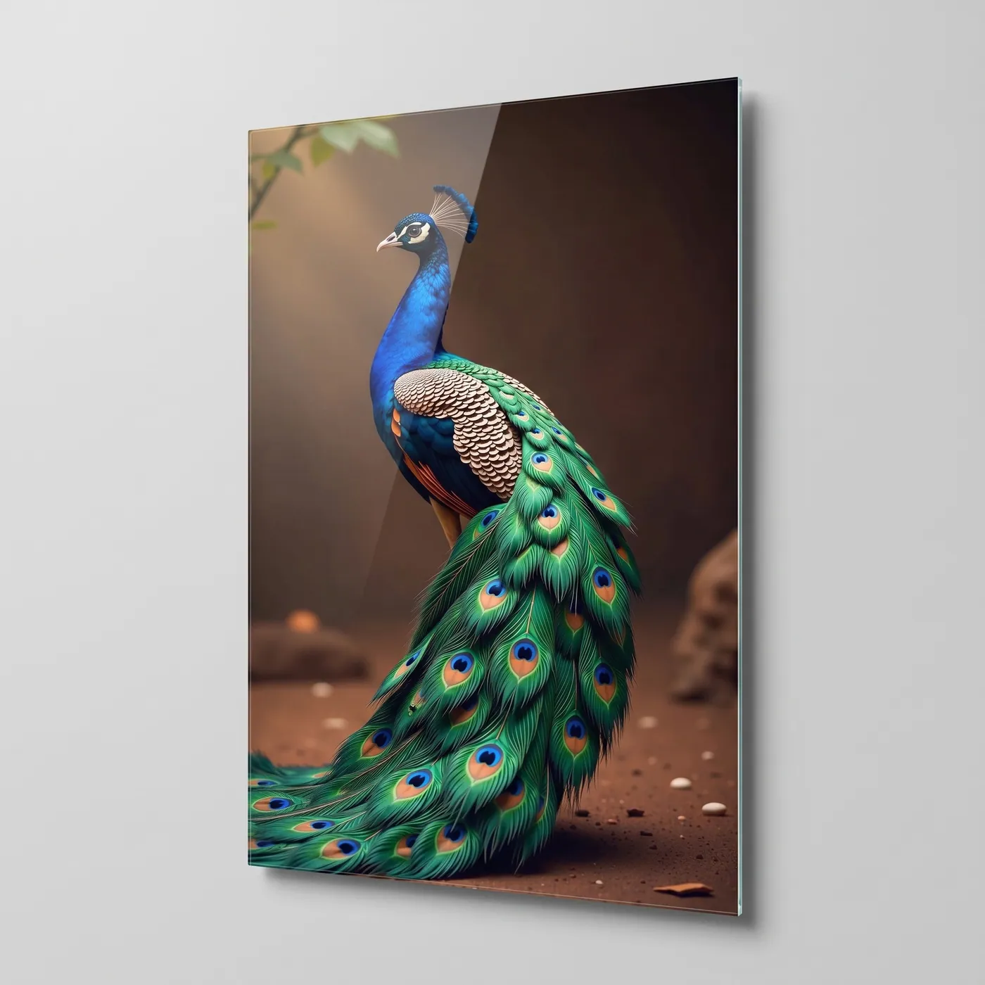Gorkemli Tavus Kusu Dikey glass wall art