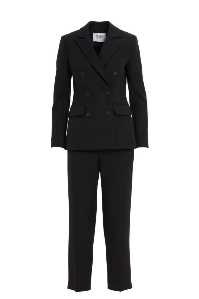Double-Breasted Closure Carrot Trousers Set