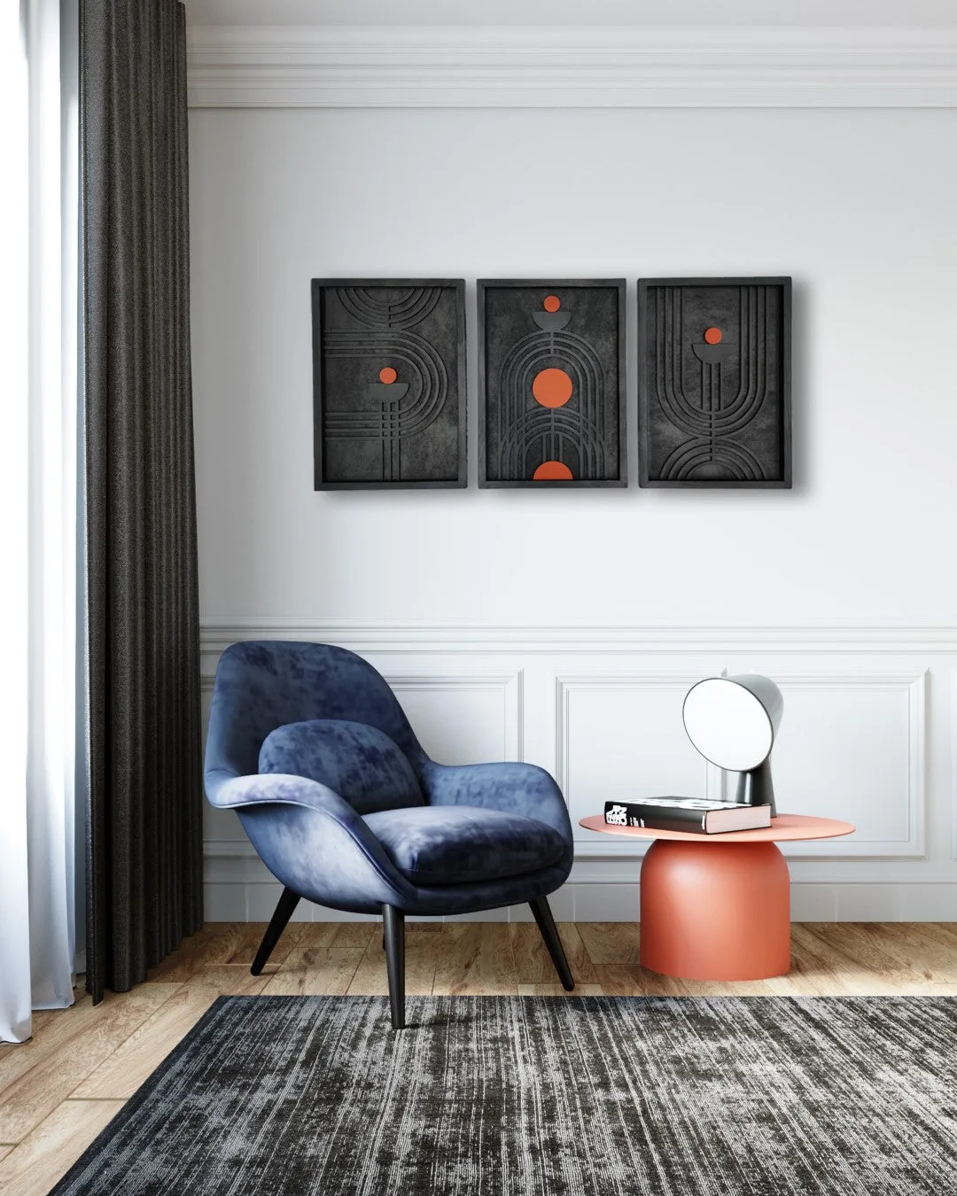 GeoCoral 3-Piece Set geometric wooden wall art