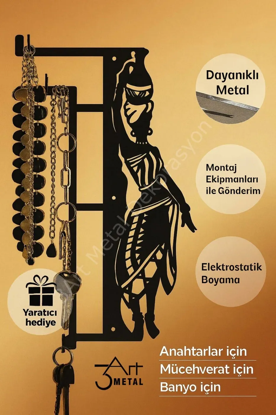 African woman metal key and jewelry holder