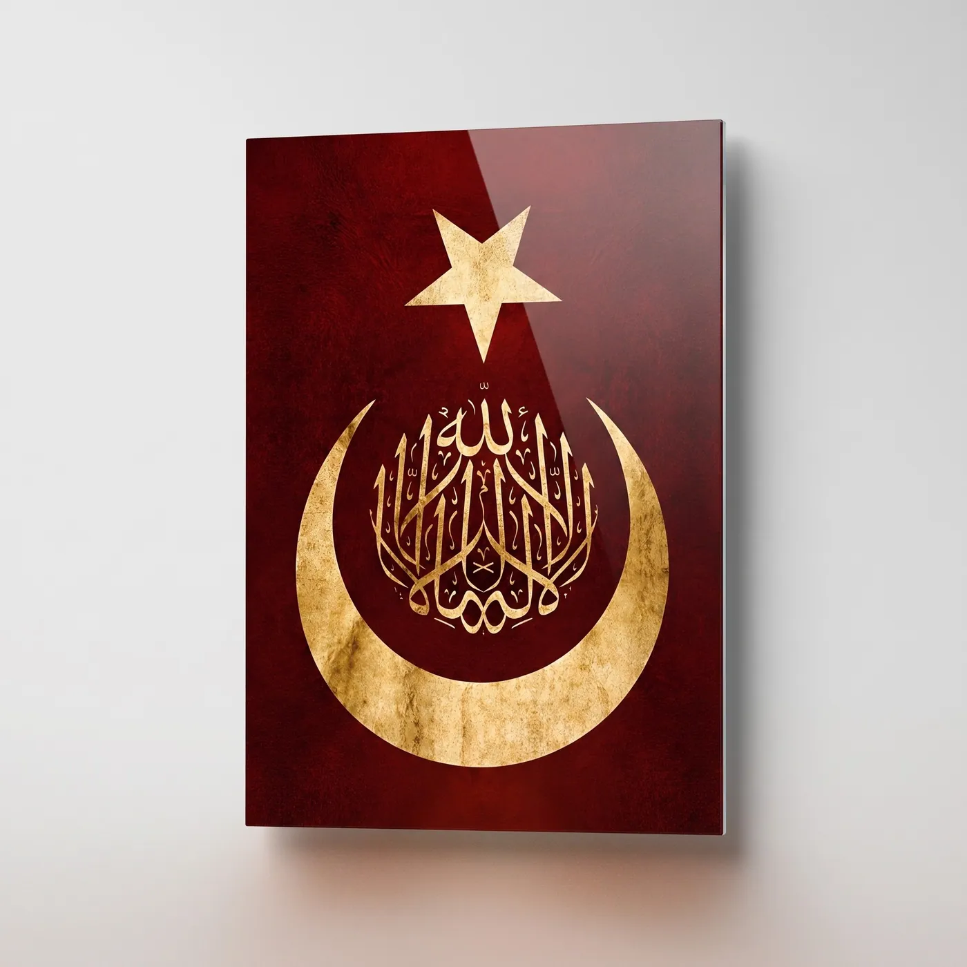 Altin Hilal Yildiz Hat Dikey glass wall art