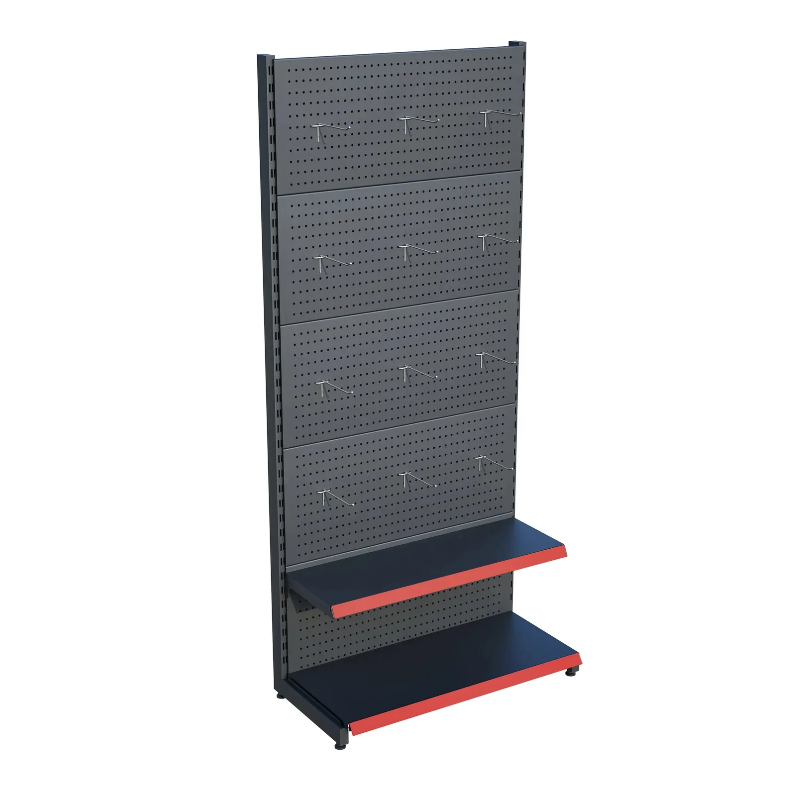 رف عُدَد مثقّب – طابقان أنثراسيت، وحدة واحدة – W90 × H220 × D30/40 cm