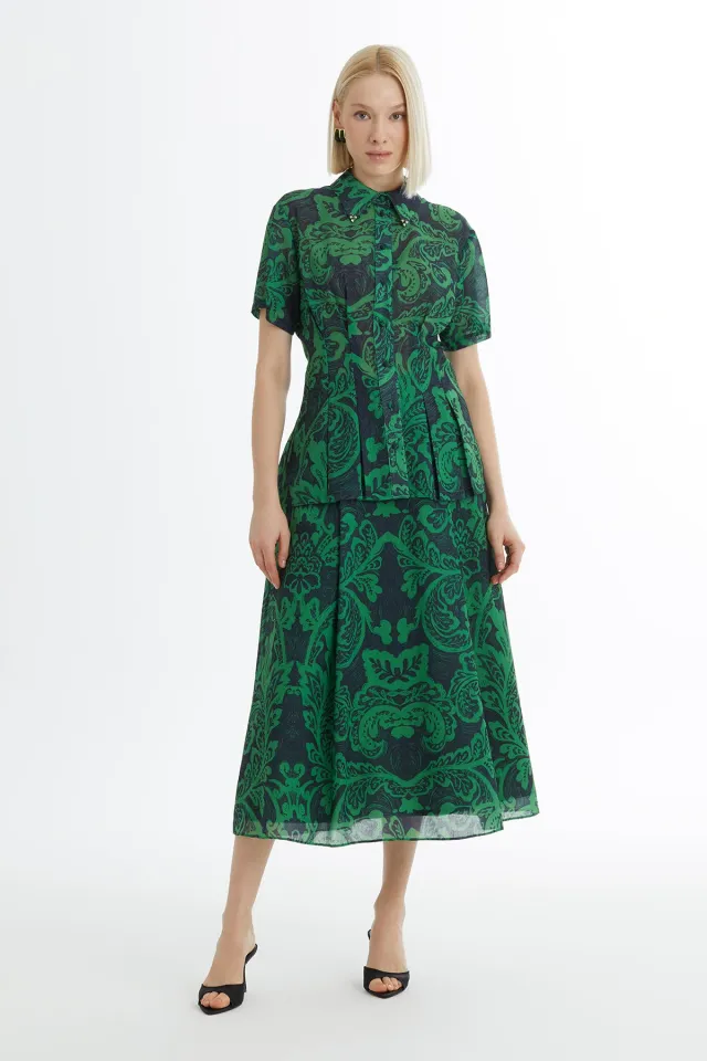Green Set with Patterned Shirt and Skirt