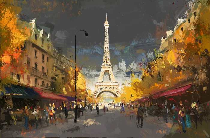 Yagli Boya Paris Eyfel Soyut Sonbahar Gunesi Canvas Tablo canvas wall art