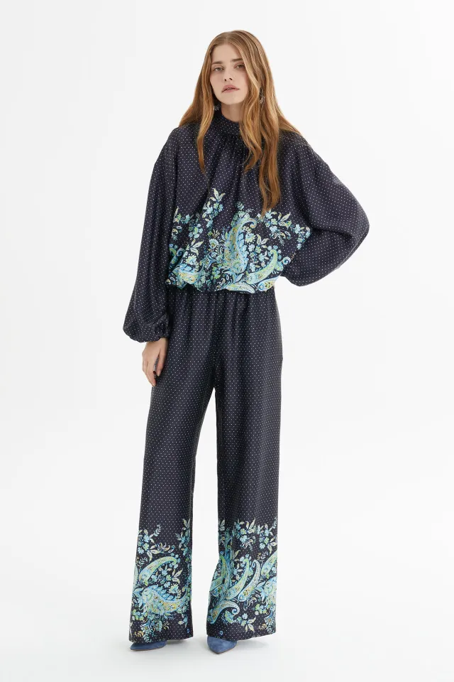 Balloon-Sleeve Floral Polka Dot Set
