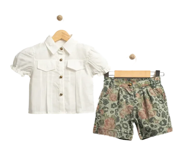 ARD 4017 Ruffle-Sleeve Blouse and Printed Shorts Outfit