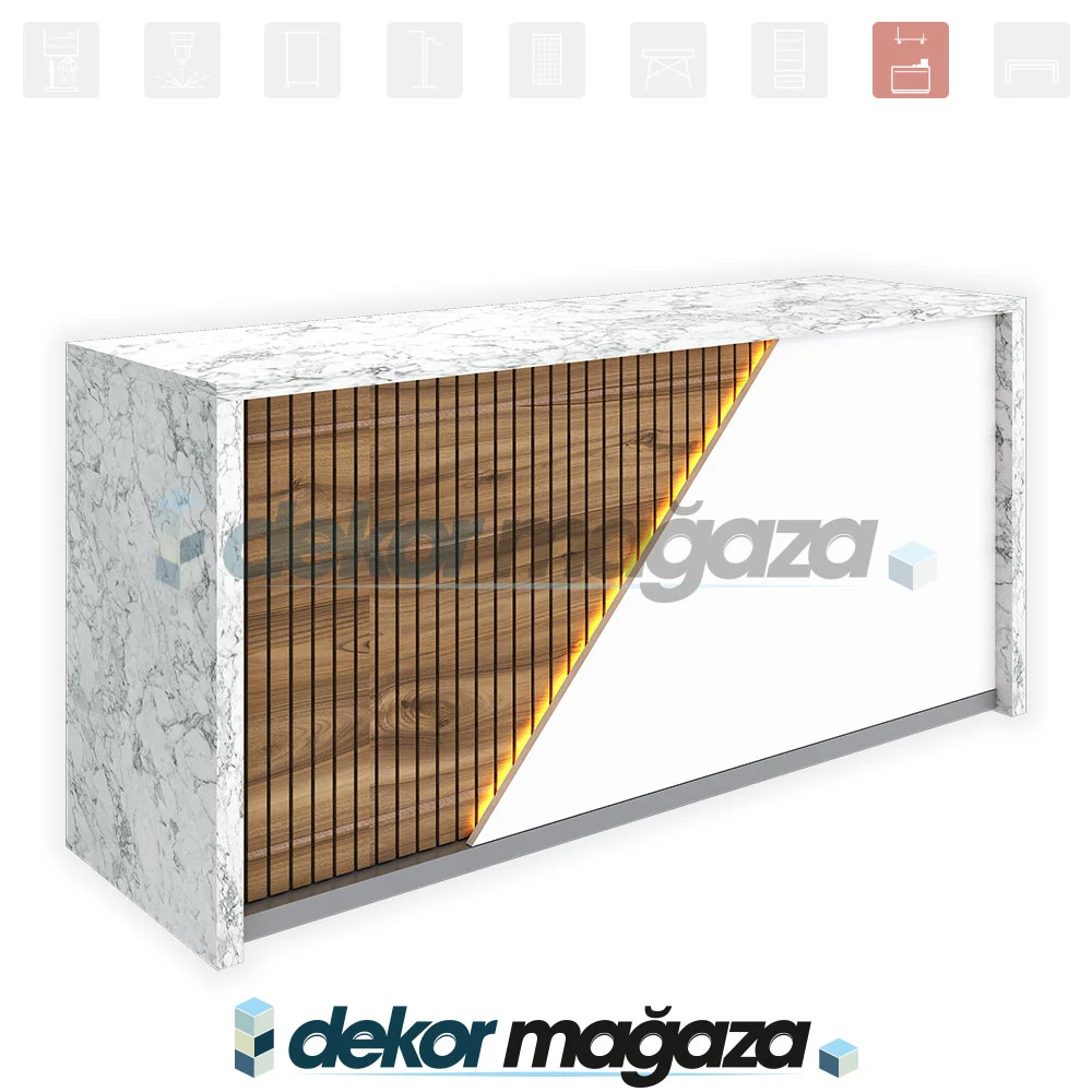كاونتر محاسبة Dekor Magaza CAS 11 بواجهة رخامية وخشبية