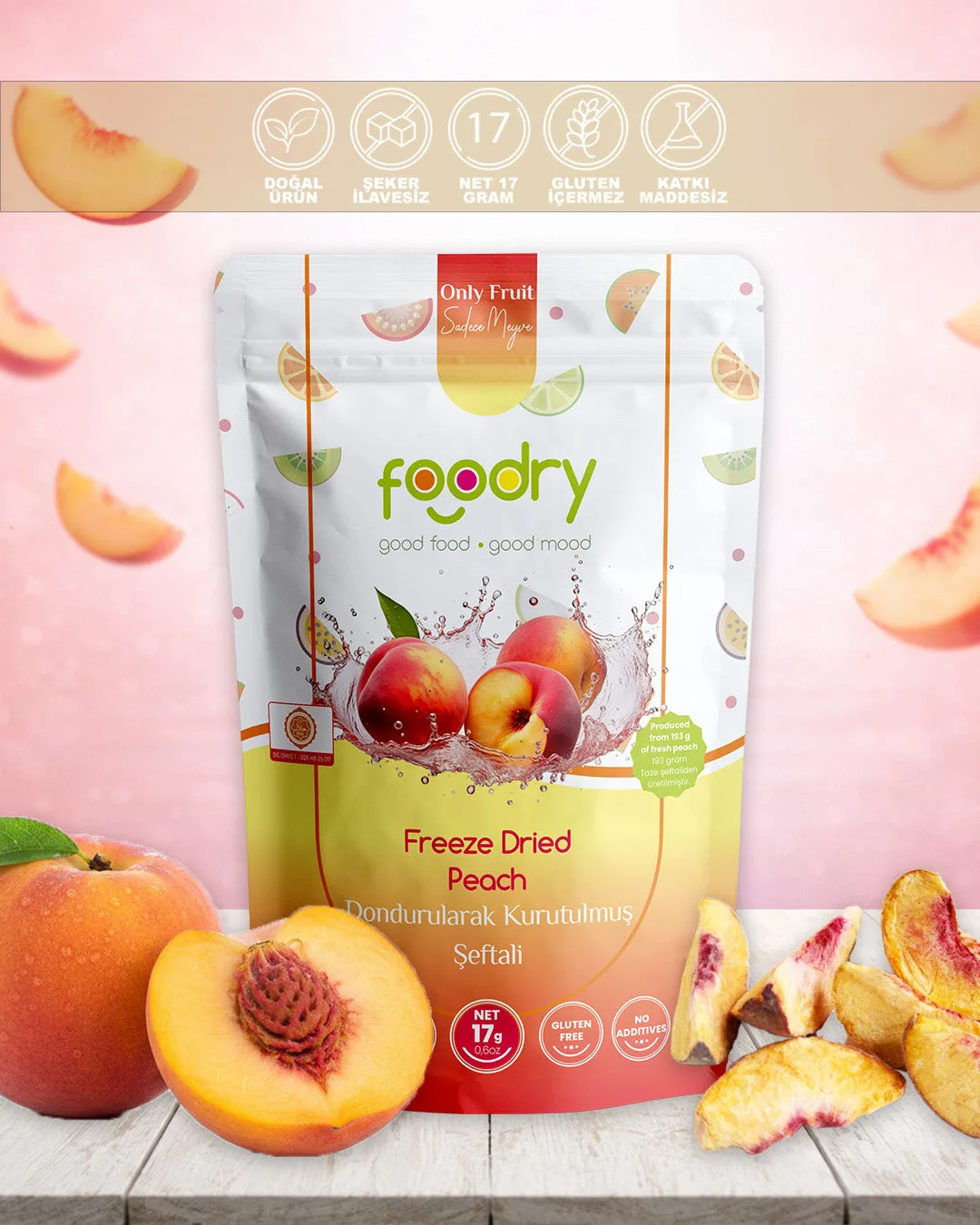 Freeze-dried peach Foodry Freeze Dry 17 g