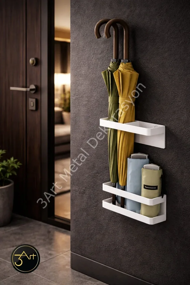 Decorative Metal Umbrella Stand with Wall-Mounted Shelf