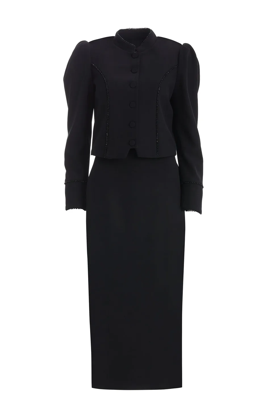 Black Set With Padded-Shoulder Jacket And Skirt