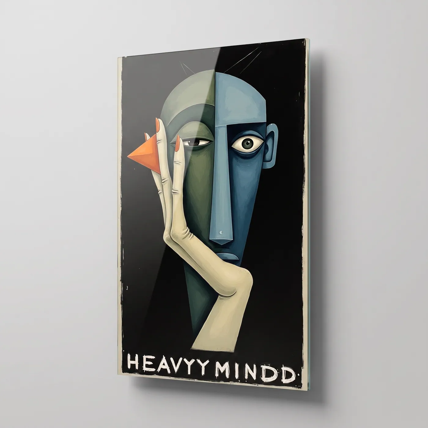 Abstract Geometric Face Vertical Glass Wall Art glass wall art