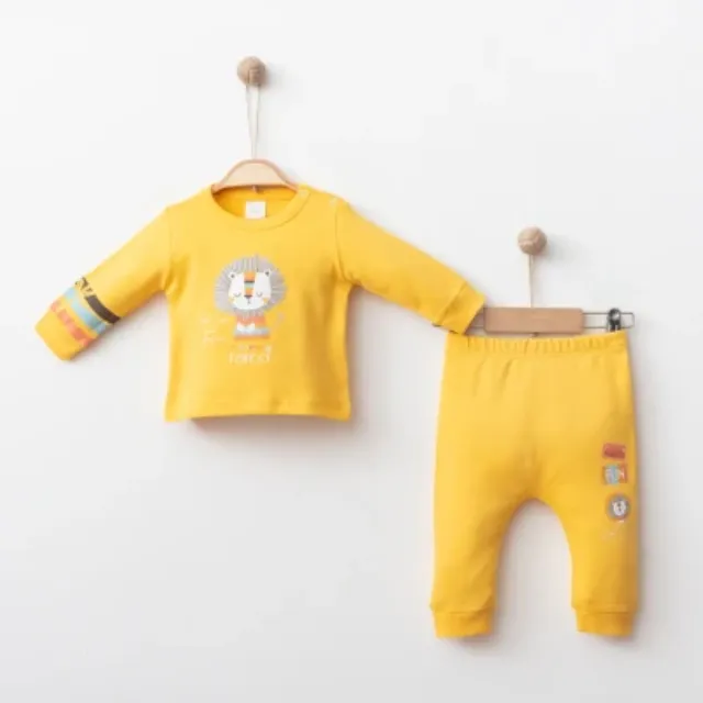 Gümüş Lion-Print Two-Piece Baby Outfit A2120