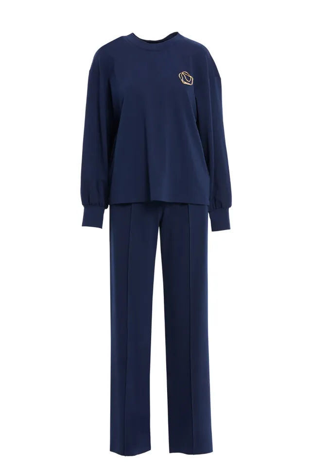 Crew-Neck Set with Back Button Detail