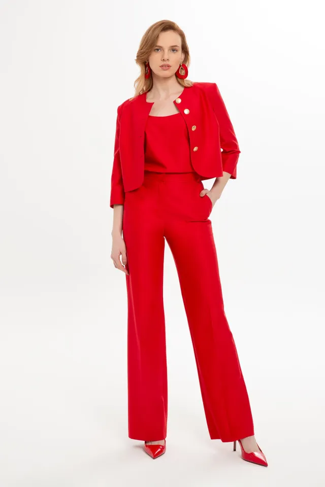 Short Jacket Tank Top and Wide-Leg Trousers Three-Piece Set