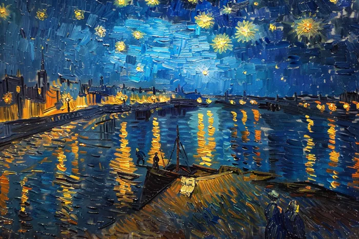 Yagli Boya Rhone Uzerinde Yildizli Gece Canvas Tablo canvas wall art