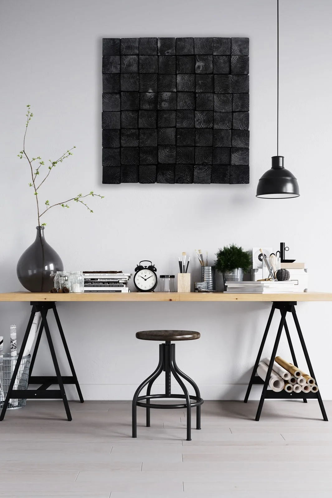 OD Black wood wall art mosaic acoustic panel