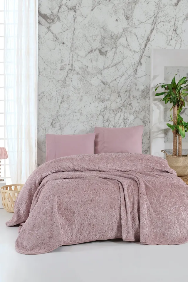 Elart Embossed Blanket Double (220x240cm) Dusty Rose