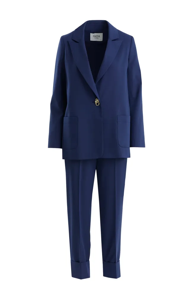 Single-Button Navy Blazer Set