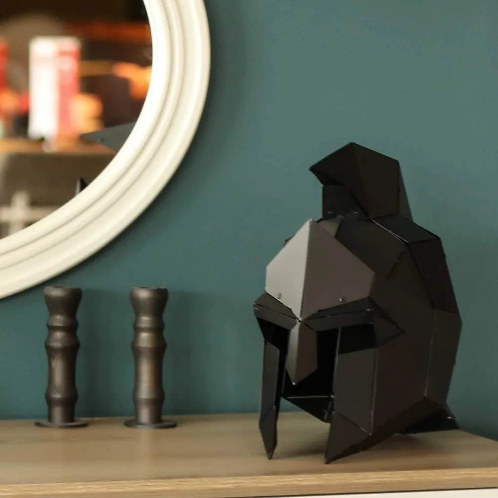 Black Spartan Metal Helmet Decor