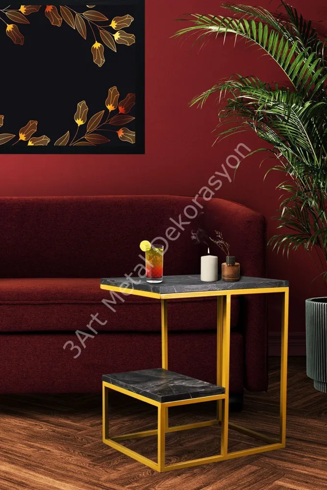 Decorative Metal Side Table with Wooden C Top