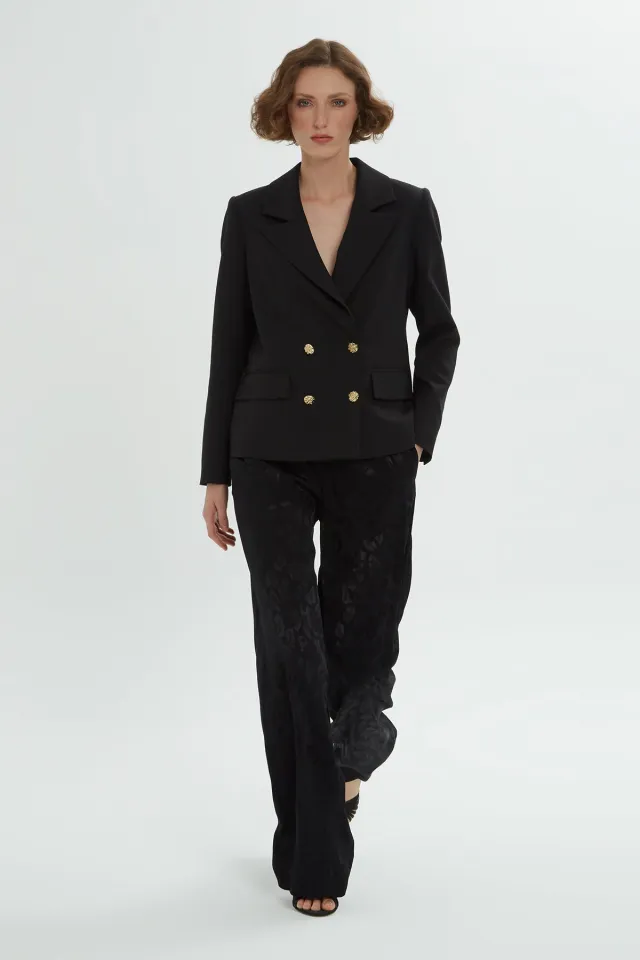 Double-Breasted Closure Jacquard-Back Trousers Set