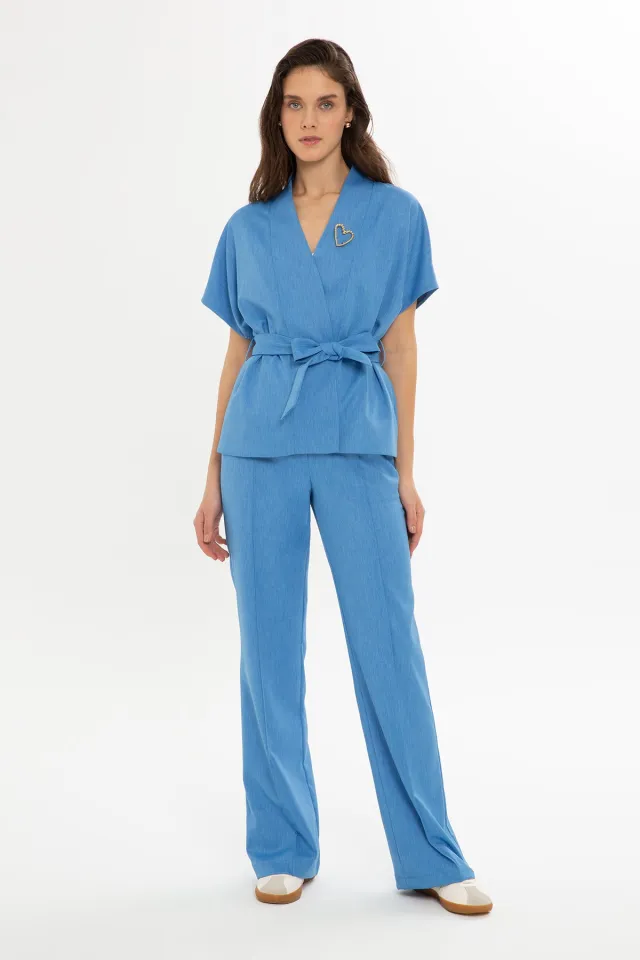 Sash-Tie Blouse and Palazzo Trousers Set