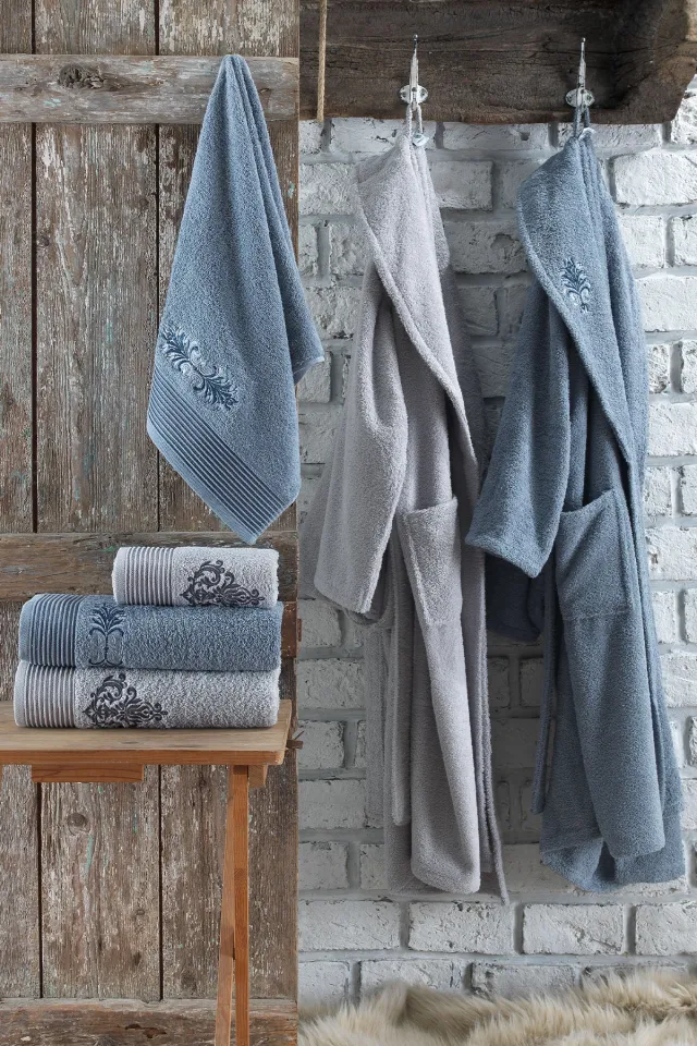 Elart Oscar Family Bathrobe Set Embroidered 6 Pieces Blue
