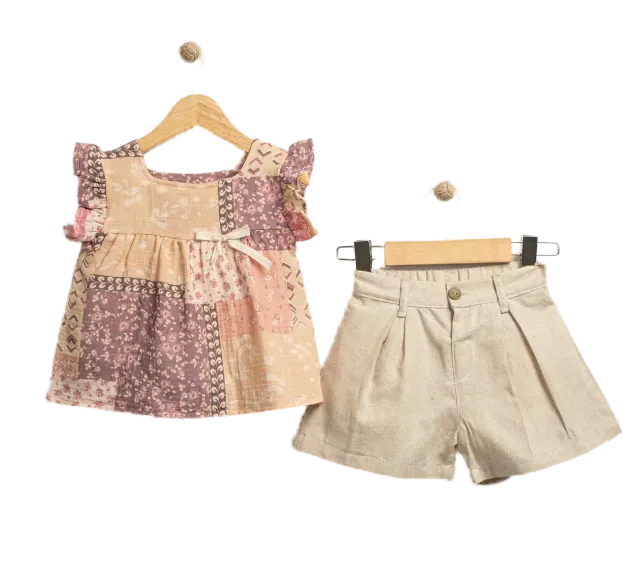 ARD 4018 Gingham Blouse and Shorts Outfit