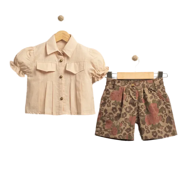 ARD 4017 Ruffle-Sleeve Blouse and Printed Shorts Outfit