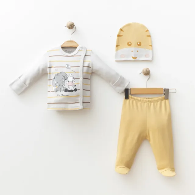 Gümüş Striped Giraffe Three-Piece Baby Outfit A5010