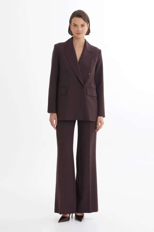Double-Breasted Closure Jacket and Trousers Red Set