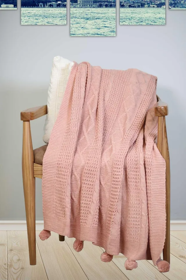 ELART Knitted TV Blanket Sofa Throw (130x170cm) Powder