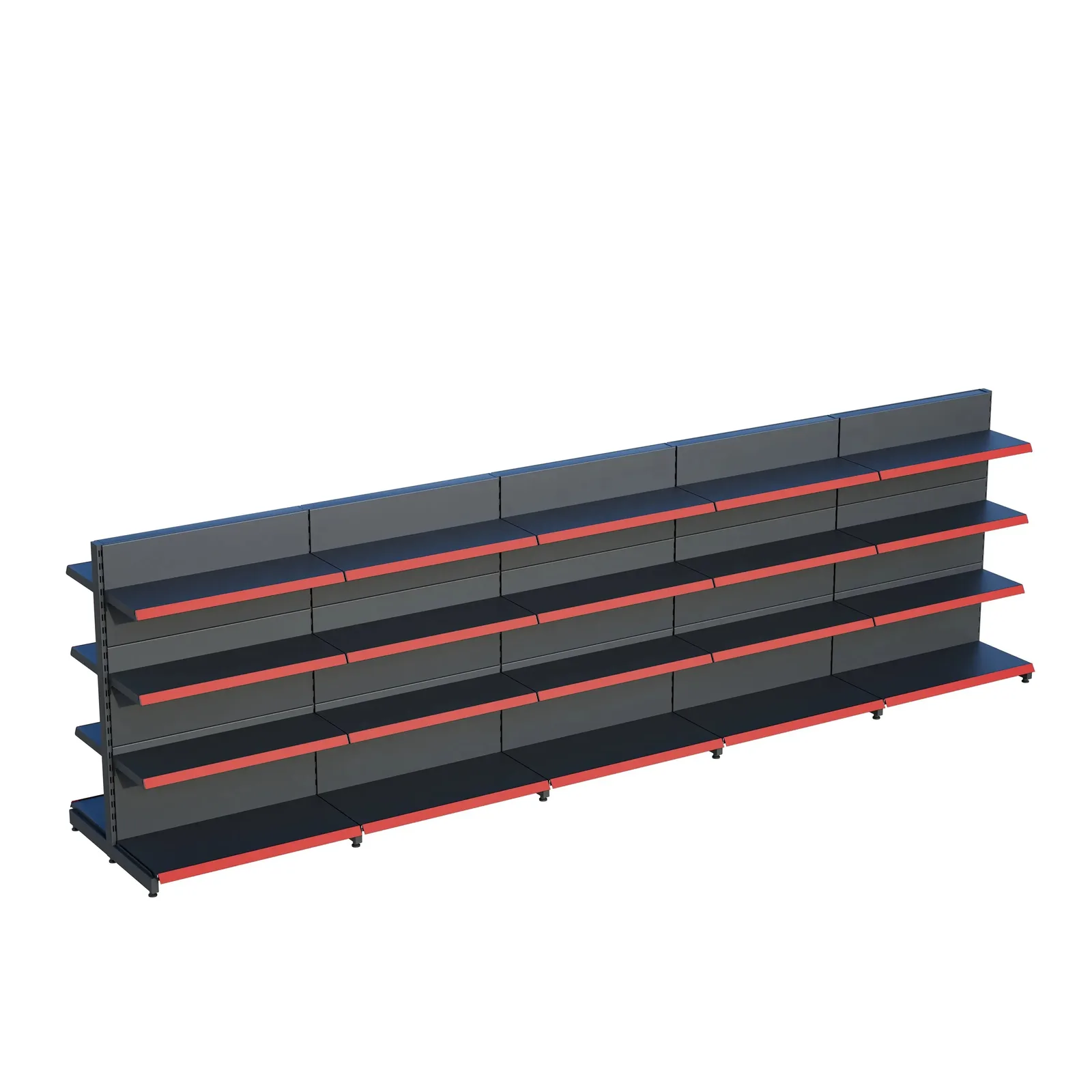 رف ممر أوسط مزدوج الوجه للسوبرماركت – 4 طوابق أنثراسيت، 5 وحدات – W450 × H140 × D30/40 cm