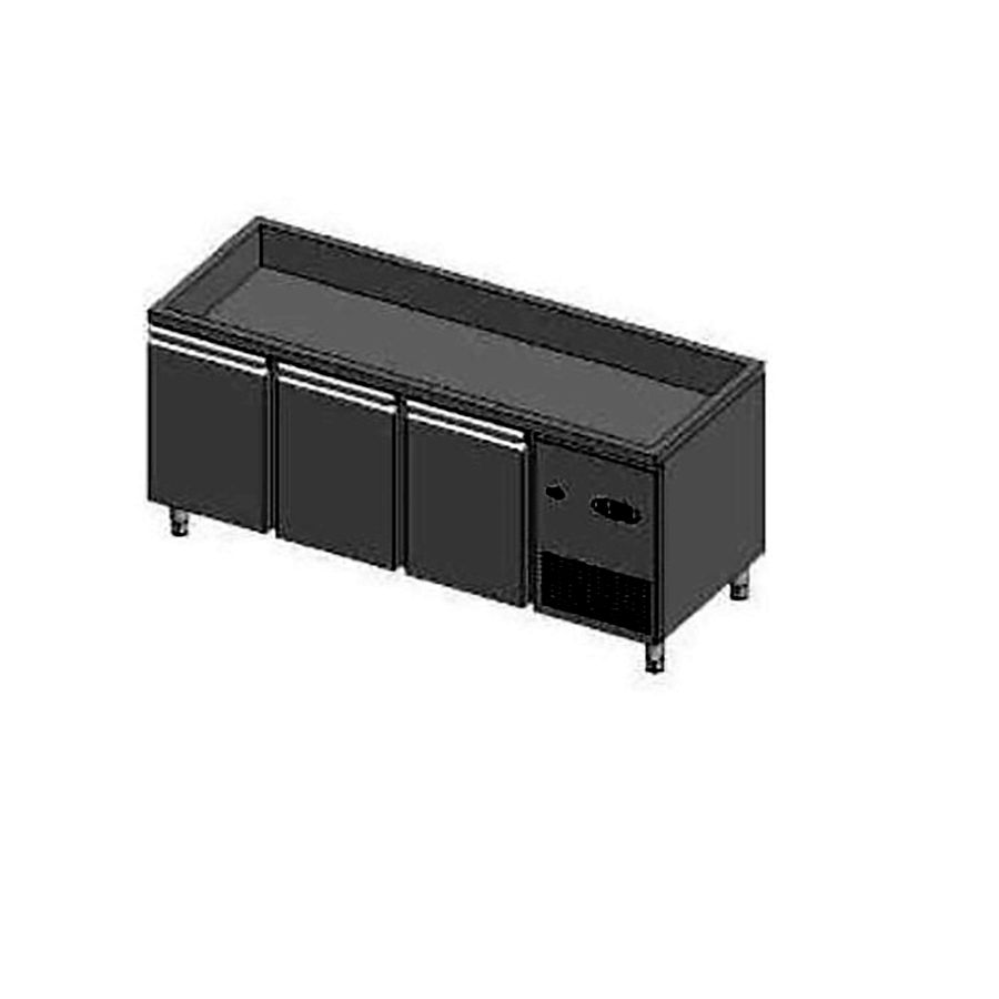 3-Stainless-Door Refrigerated Service Counter with Wood Finish