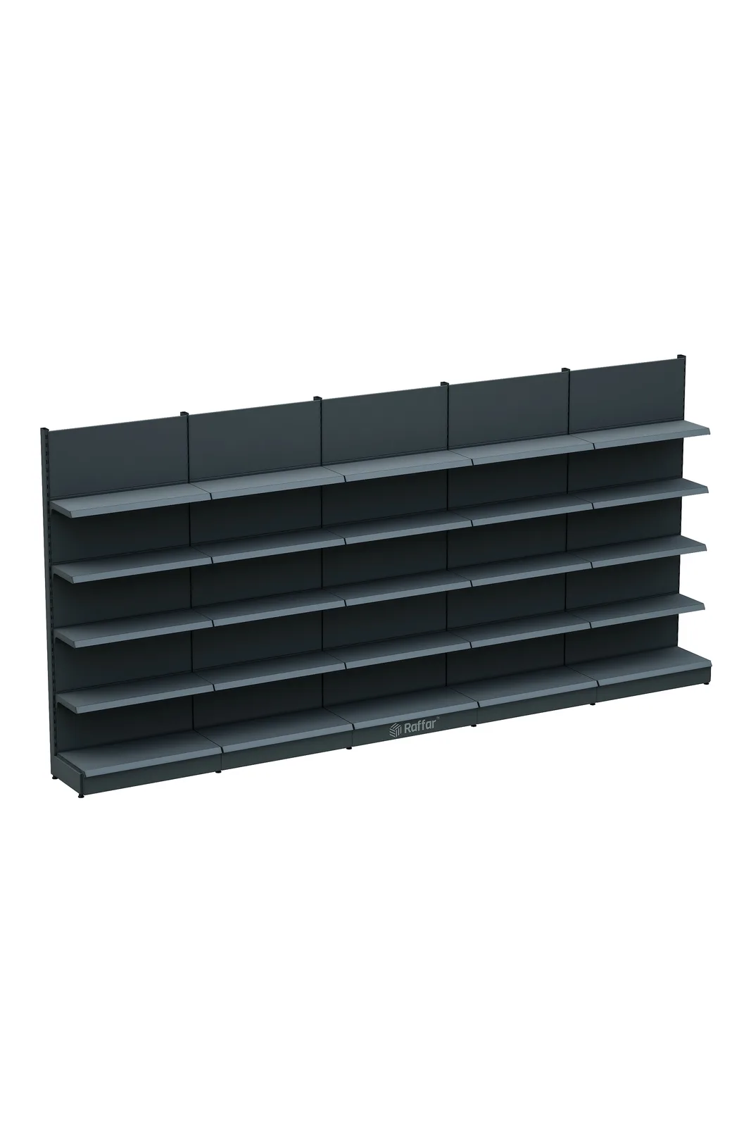 رف حائط سوبرماركت بقاعدة – 5 طوابق أبيض، 5 وحدات – W450 × H220 × D30/40 cm