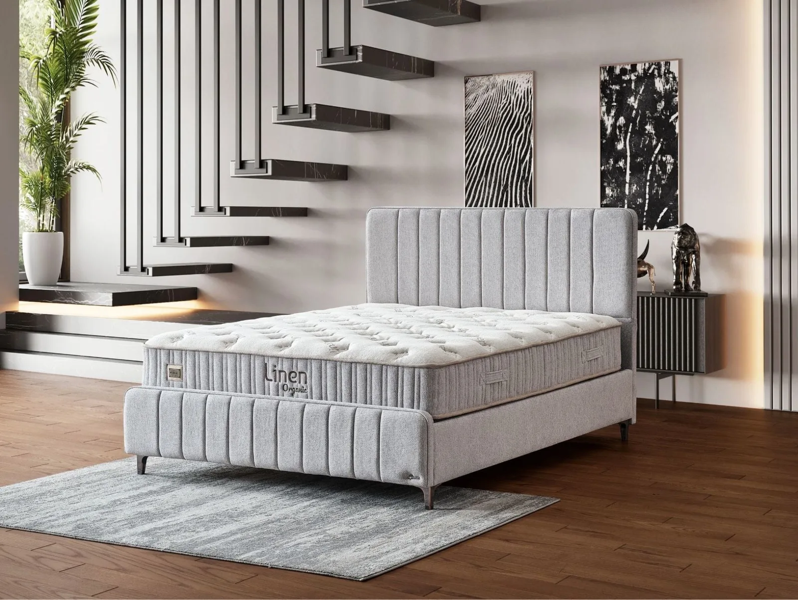 Linen Organic Mattress, Base and Headboard Set