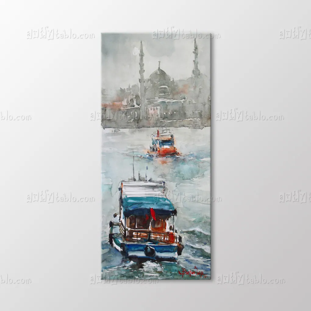 Suluboya Tekneler Ve Istanbul Dikey Kompozisyon Tablo canvas wall art