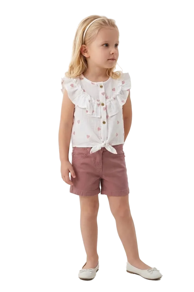 ARD 4080 Ruffle-Sleeve Blouse and Shorts Outfit