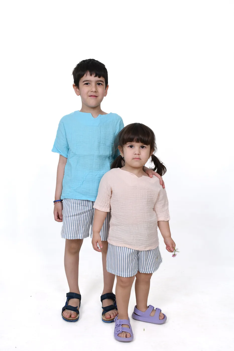 Kids' Striped Muslin Cotton Shorts With Elastic Waist