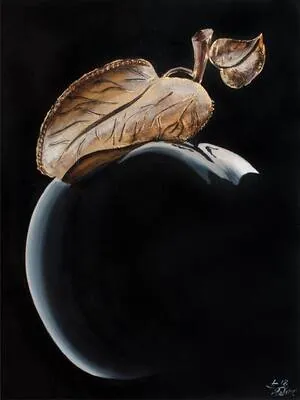 Altin Yaprakli Elma Kabartmali Tablo canvas wall art
