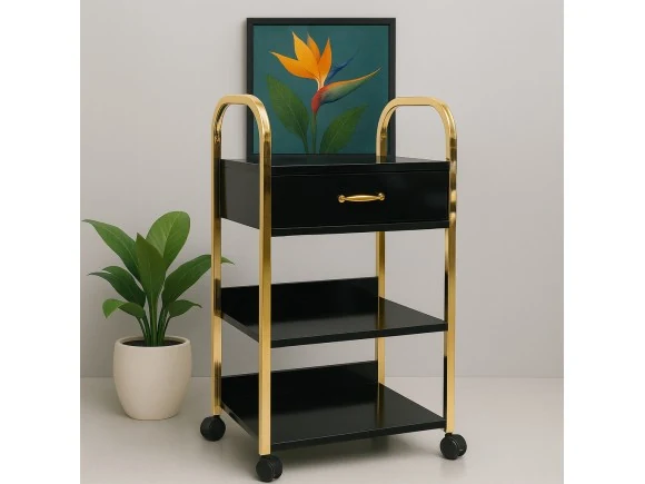 Sofia Gold Tattoo Setup Table with 1 Drawer and 2 Shelves | MC-5031