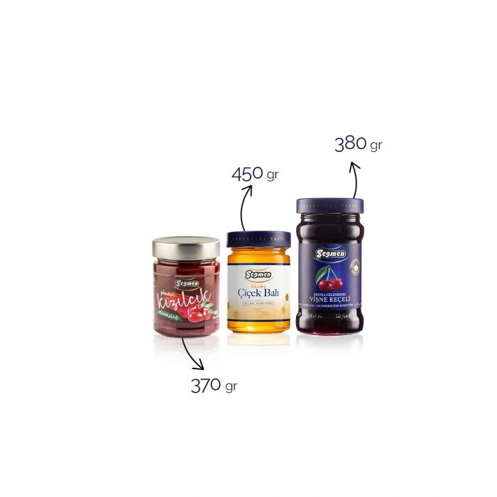 Segmen Cornelian Cherry Marmalade, Strained Flower Honey and Sour Cherry Jam (3 Pieces)