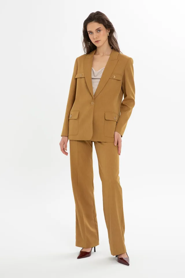 Double-Breasted Closure Relaxed-Fit Trousers Set