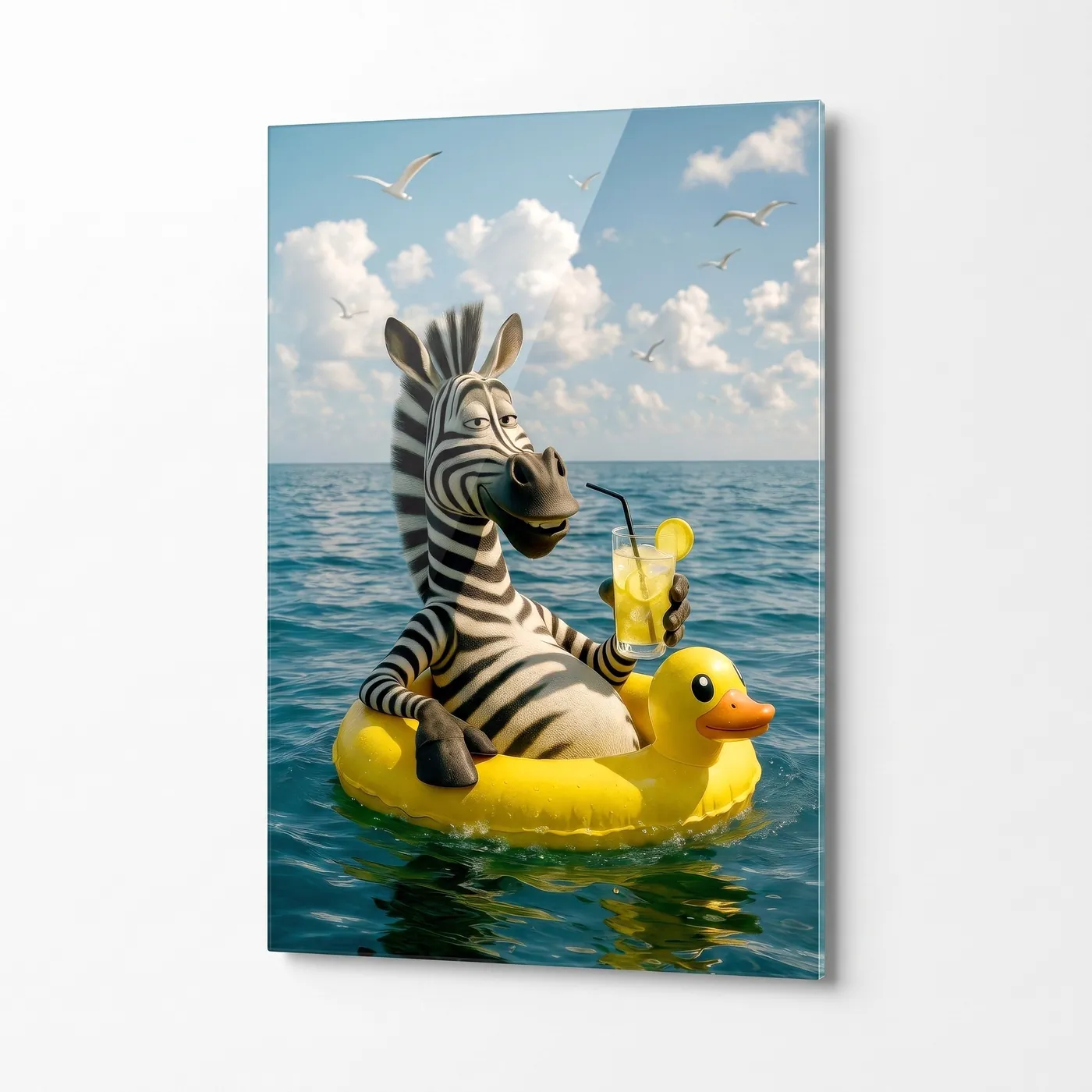 Deniz Keyfi Yapan Zebra Dikey glass wall art