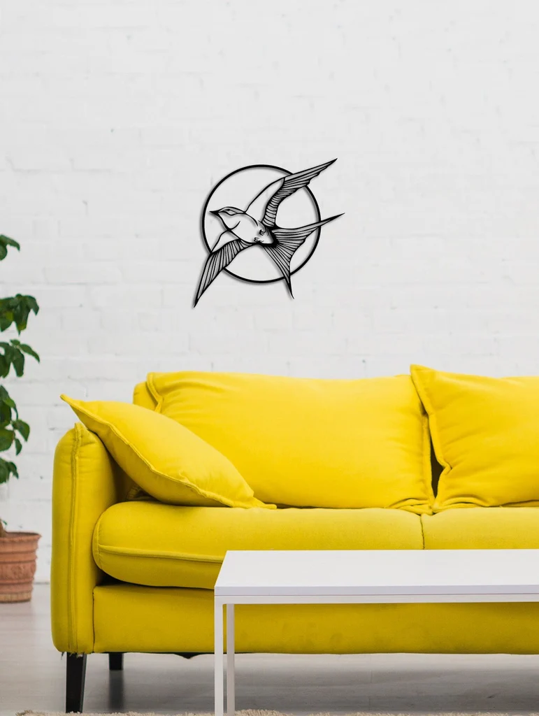 Sun and swallow metal wall art
