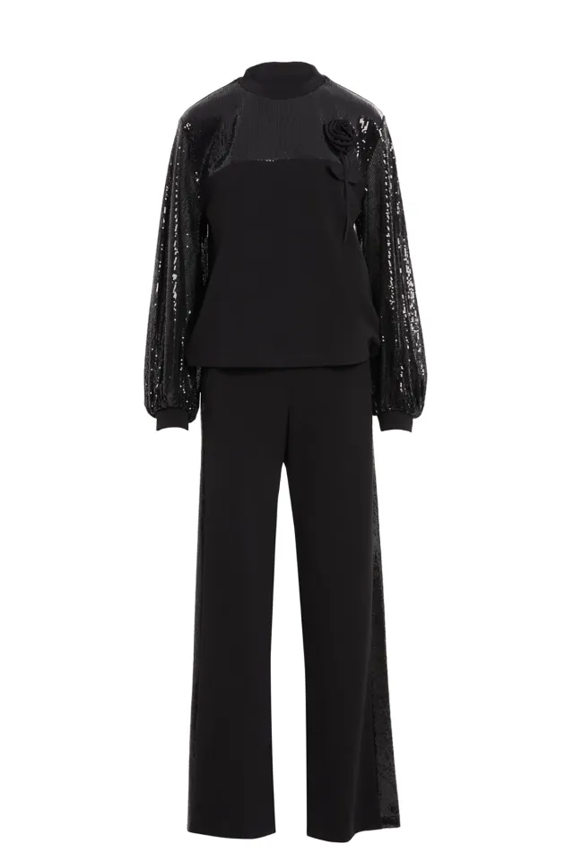 Sheer-Sleeve Floral-Appliqué Set