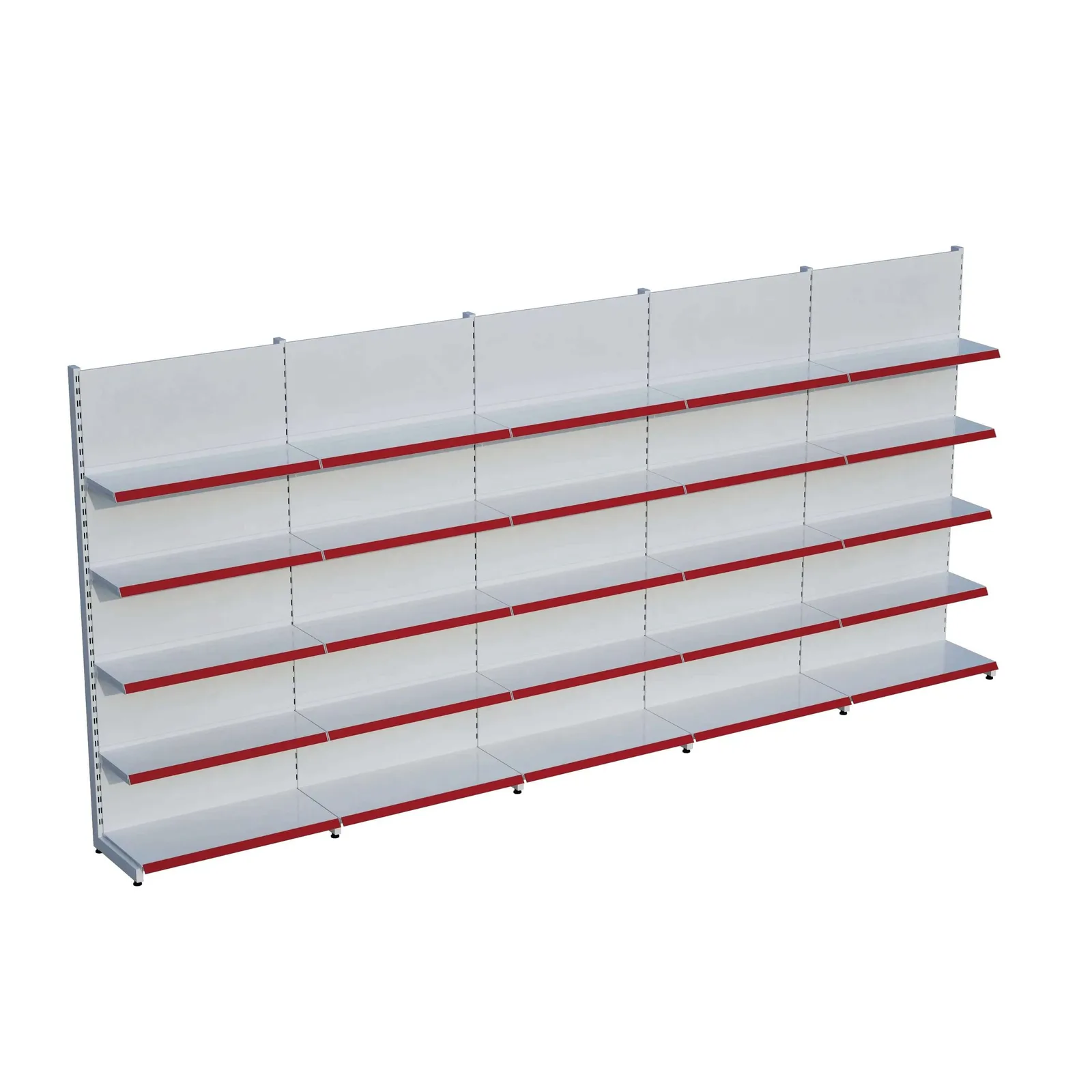 رف جداري للسوق – 5 طبقات أبيض، خمس وحدات – W450 × H220 × D30/40 cm