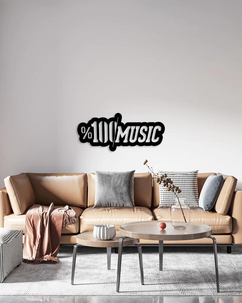 %100 Music Tipografik metal wall art
