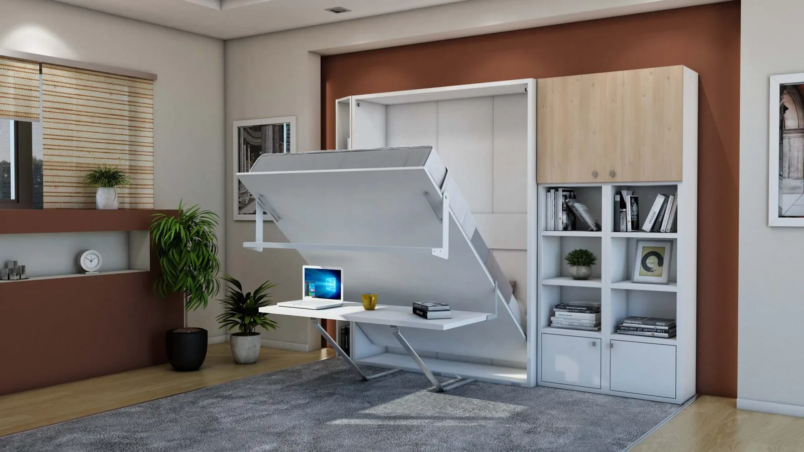 Double wall bed with desk Loft Desk Bed