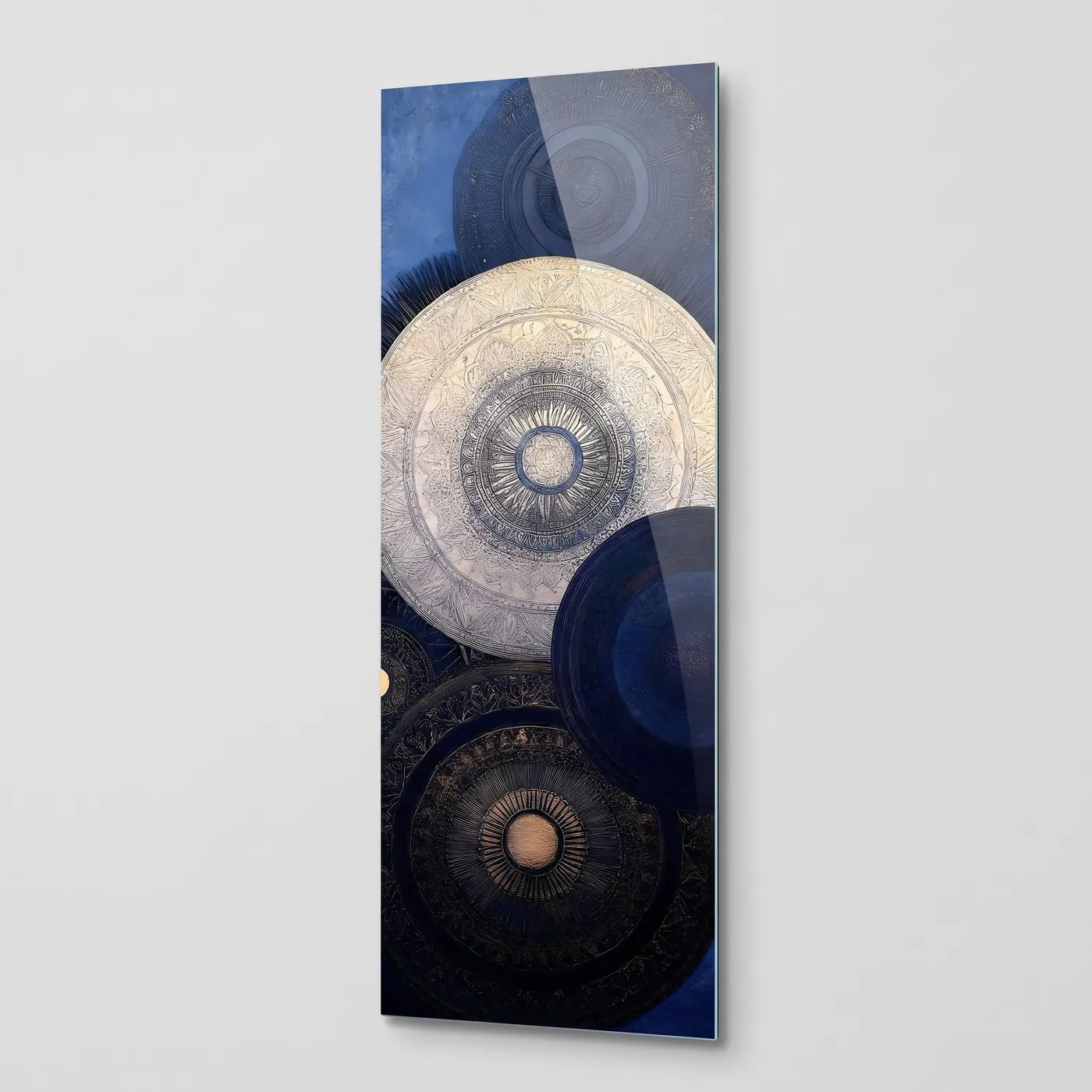 Tonlarda Soyut Mandala Panoramik Dikey glass wall art